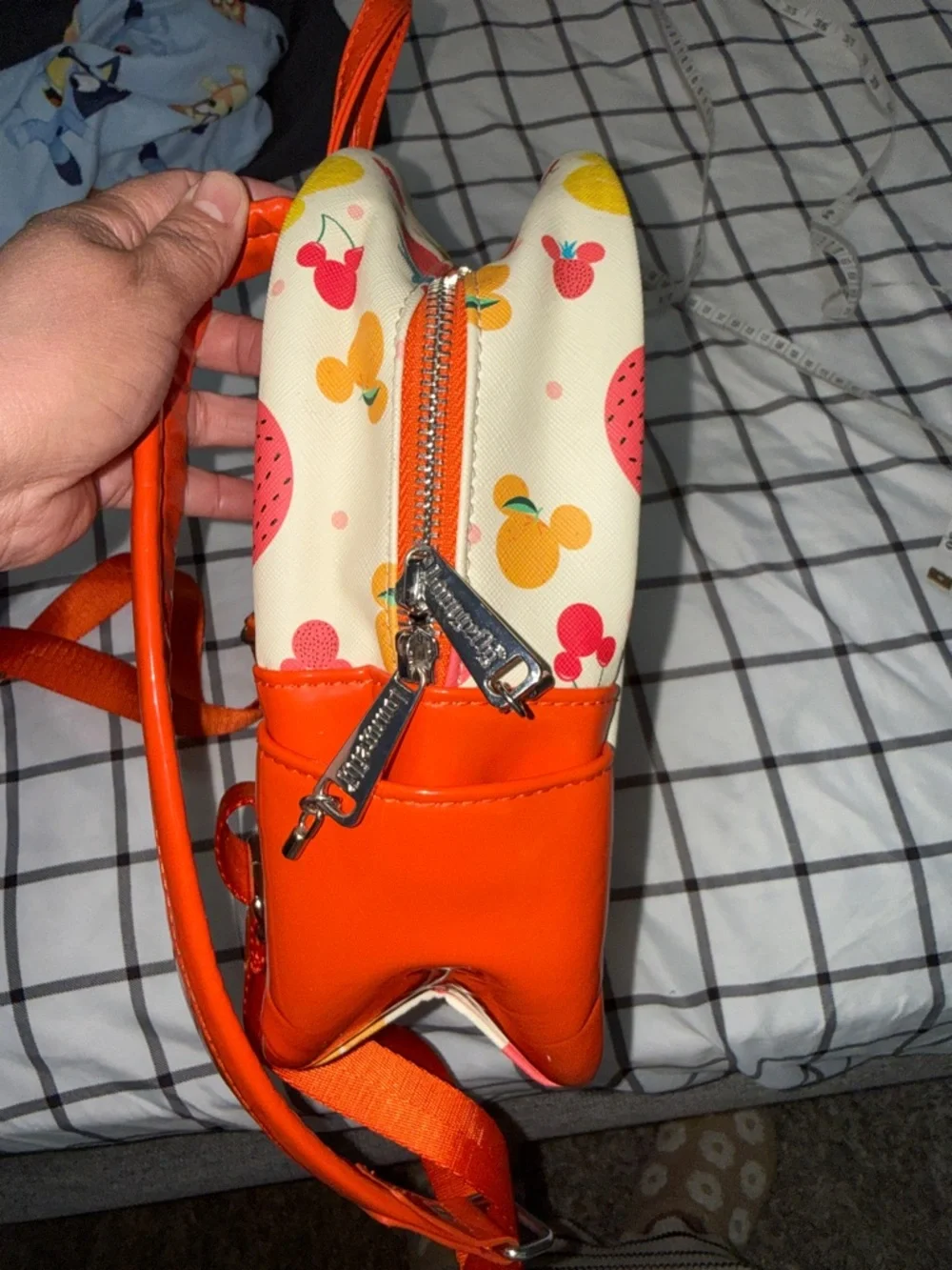 Loungefly Cream Mini Backpack with Red, Yellow & Orange Fruit Mickeys